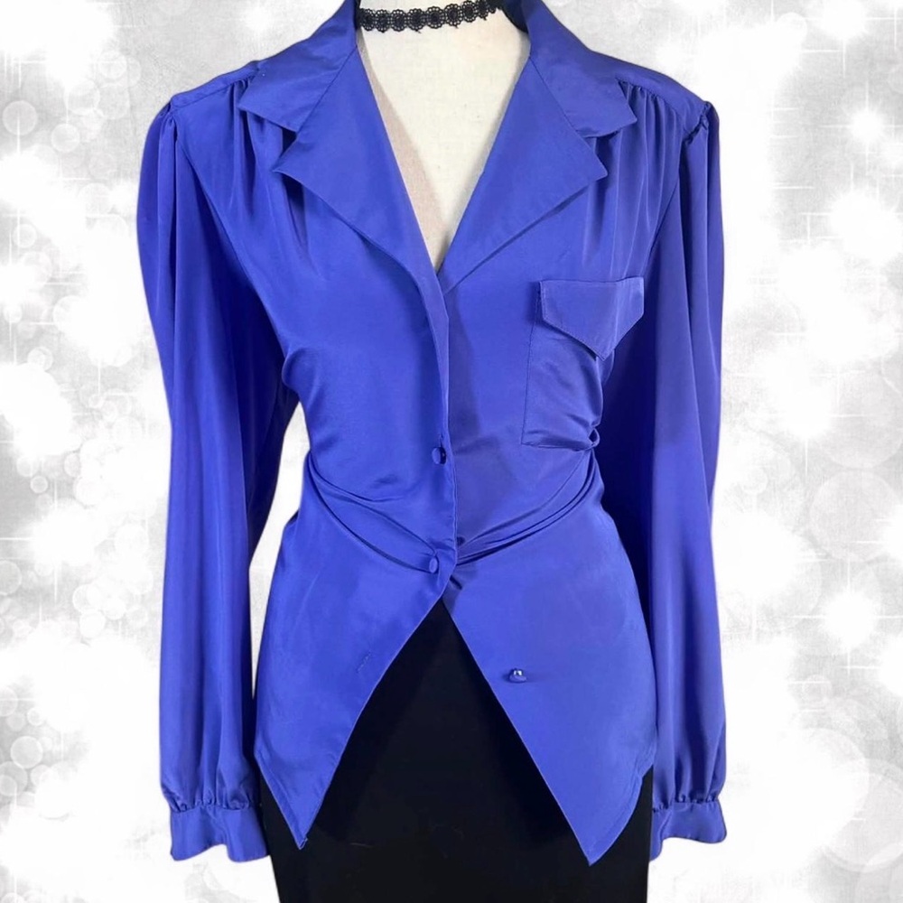 Vintage Style Satin Long Sleeve Button Up Blouse